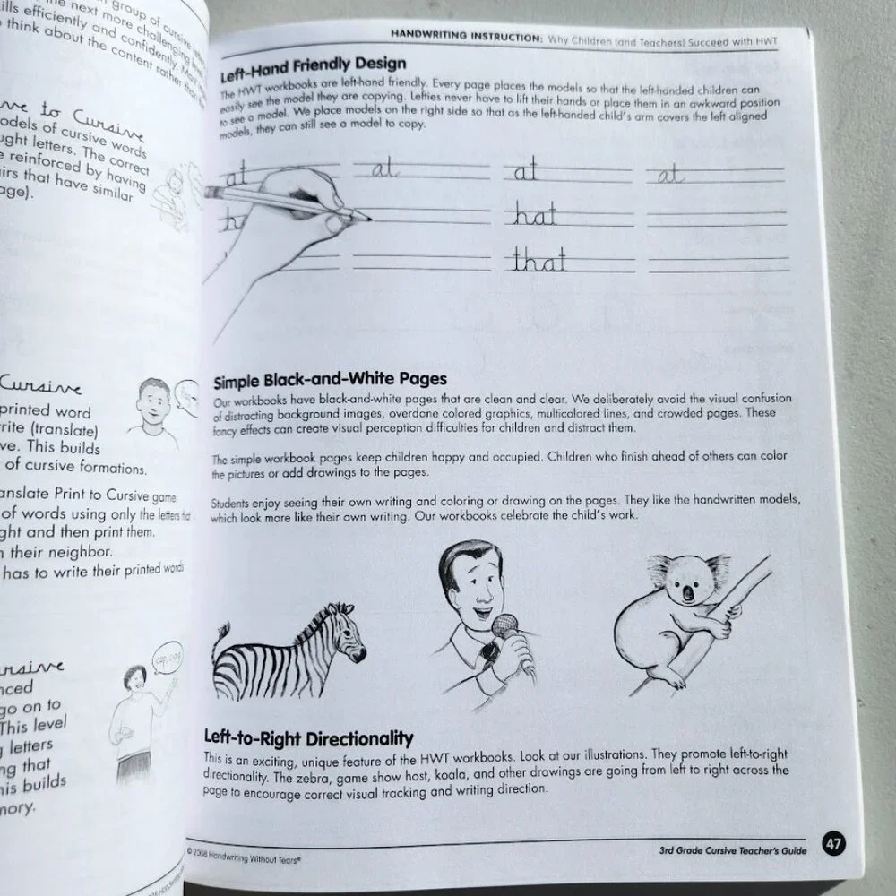 Handwriting Without Tears 3rd Grade Cursive Teacher's Guide Writing Book Key